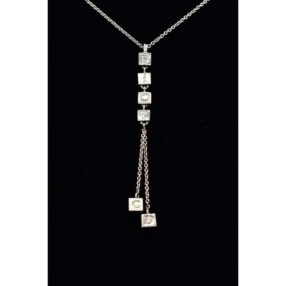 Christian Dior Vintage Block Logo Necklace Pendant Tassel CD Silver Signed BinBJ - Picture 2 of 12